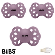 BIBS Infinity Sutter med navn str2, 3 Mauve, Symmetrisk Silikone